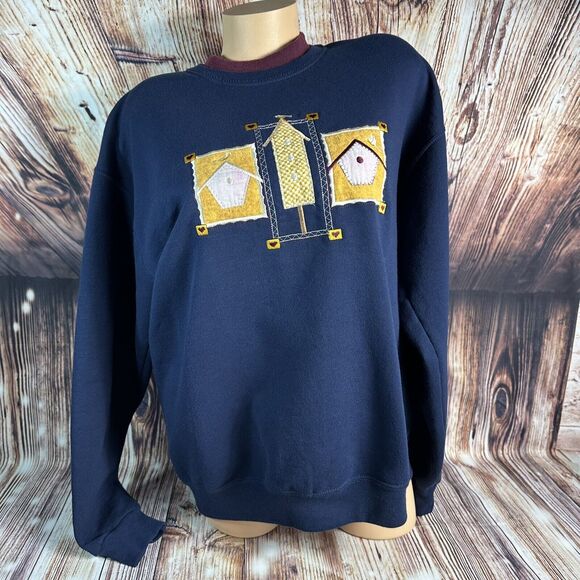 Jerzees Tops - Vintage Jerzees Sz Large Blue Bird House Crewneck Sweatshirt Top Granny Grandma